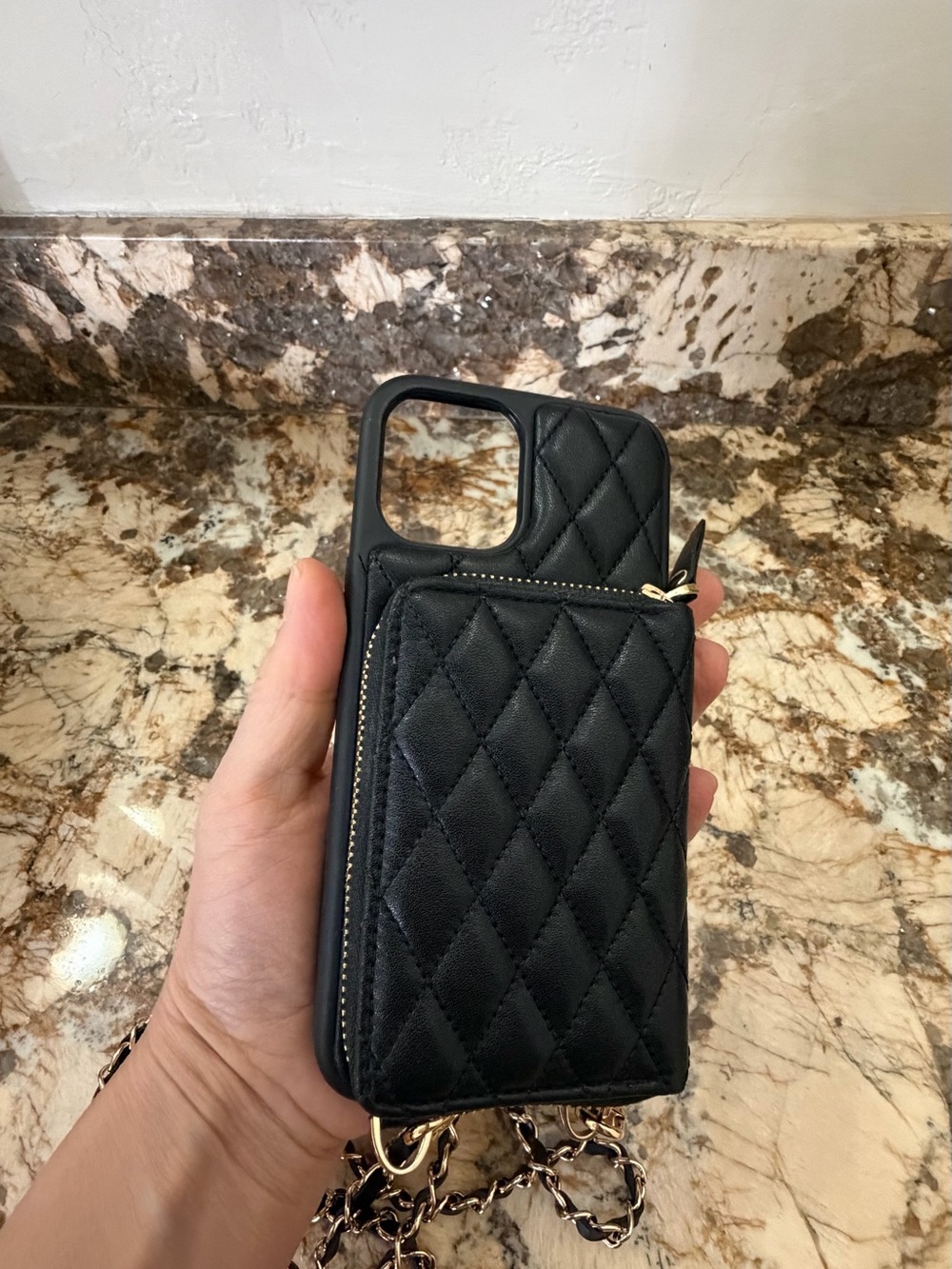 Quilted Crossbody Card Holder Phone Case for iPhone 12 Pro Max - Black and Cream - Picture 9 of 11